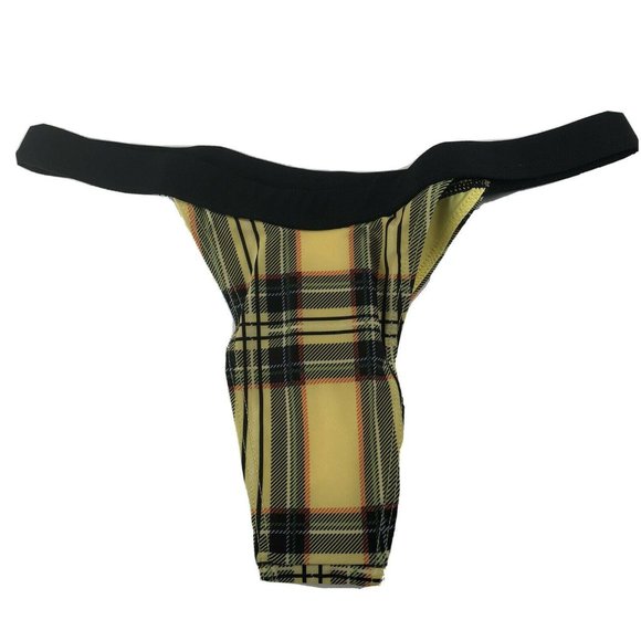 Women Small TWIIN Yellow Checkered High Cut Contrast Band Bikini Bottom - Picture 2 of 5